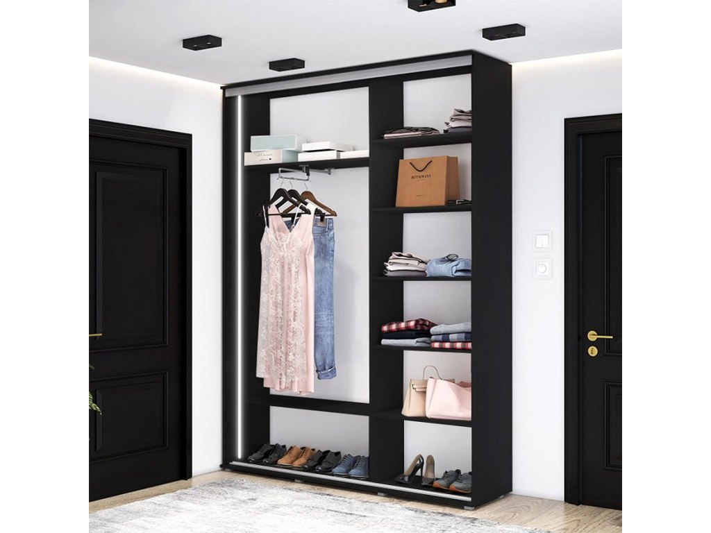 Wysoka, wąska szafa przesuwna, pakowna – Zuza 200x242x45 cm.