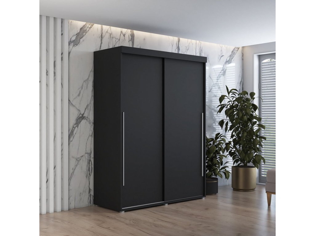 Szafa przesuwna IGA 180x202 cm, czarna + srebrne uchwyty