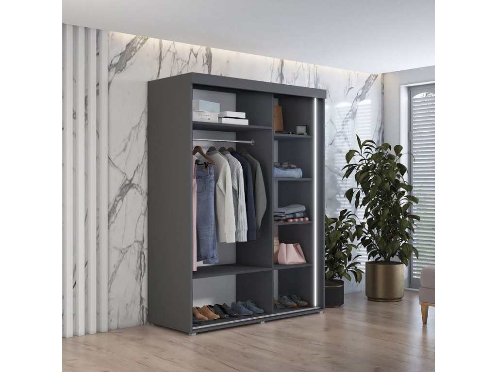 Szafa przesuwna IGA 1 140x202 cm, antracyt + srebrne uchwyty