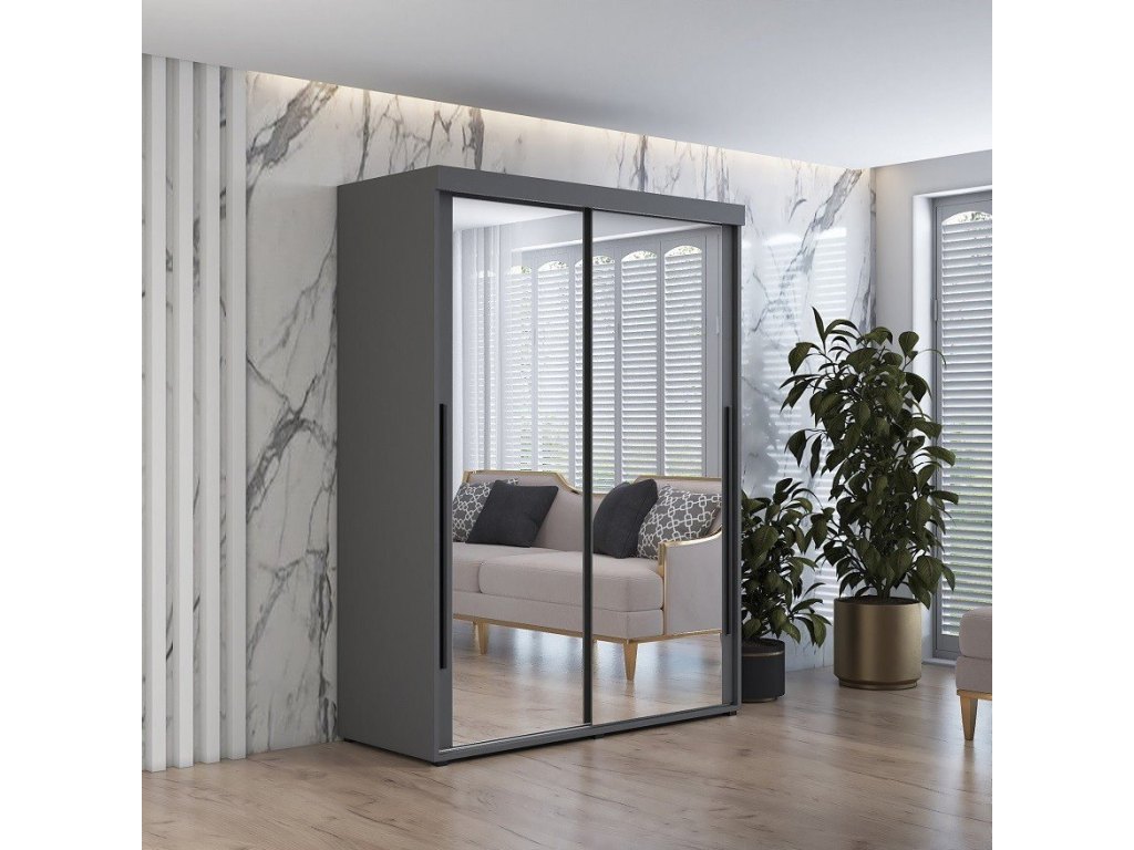 Szafa przesuwna IGA 2 120x202 cm, antracyt + czarne uchwyty