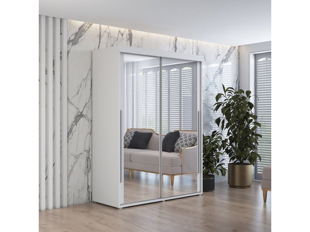 Szafa przesuwna IGA 2 200x202 cm, białe + srebrne uchwyty