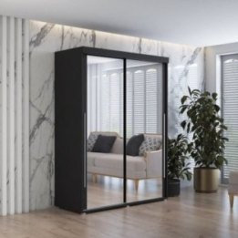 Szafa przesuwna IGA 2 140x202 cm, czarna + srebrne uchwyty