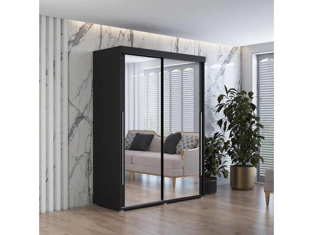 Szafa przesuwna IGA 2 140x202 cm, czarna + srebrne uchwyty