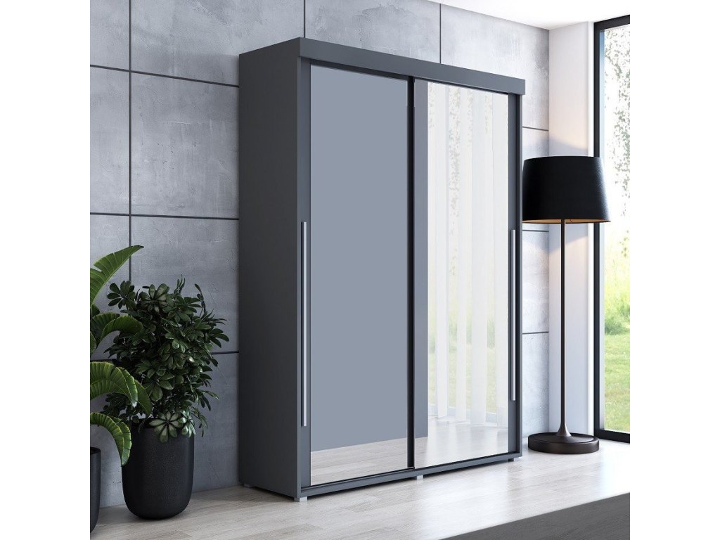 Wysoka, wąska szafa przesuwna, pakowna – Slim 200x202x45,5 cm.