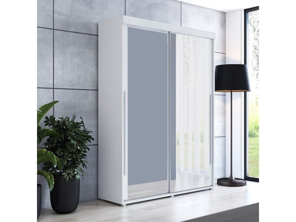 Szafa przesuwna SLIM 2 200x202 cm, biała + srebrne uchwyty