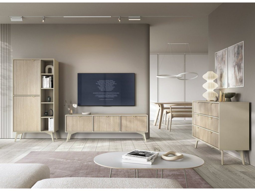 Komoda WOOD RTV -  jodła +  beż piaskowy