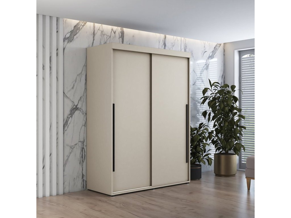 Szafa przesuwna IGA 180x202 cm, kaszmir + czarne uchwyty