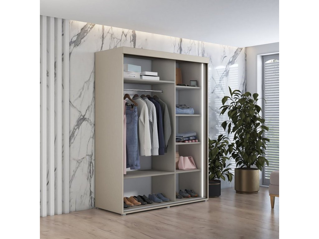 Szafa przesuwna IGA 2 190x202 cm, kaszmir + srebrne uchwyty