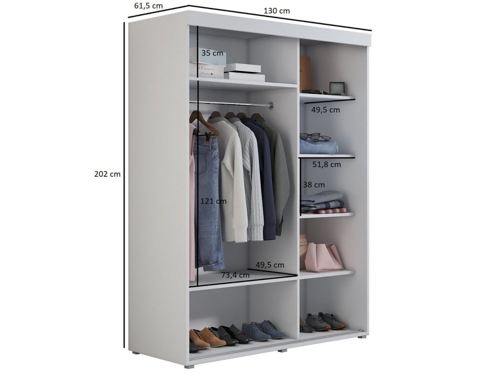 Szafa przesuwna IGA 2 130x202 cm, kaszmir + czarne uchwyty