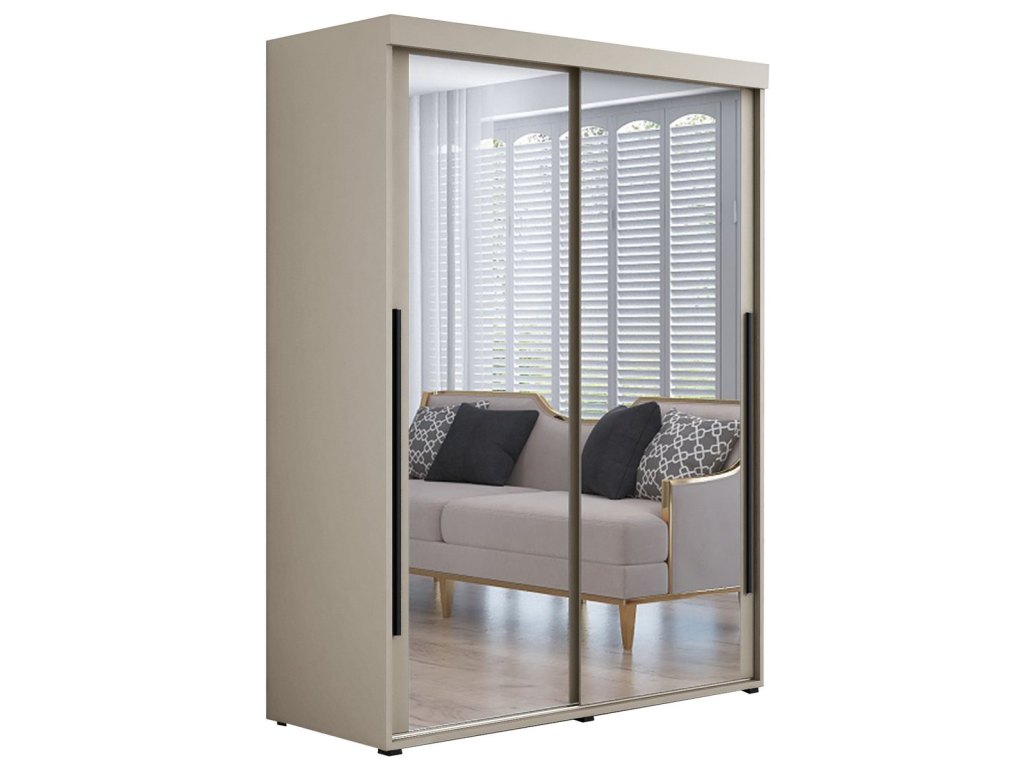 Szafa przesuwna IGA 2 130x202 cm, kaszmir + czarne uchwyty
