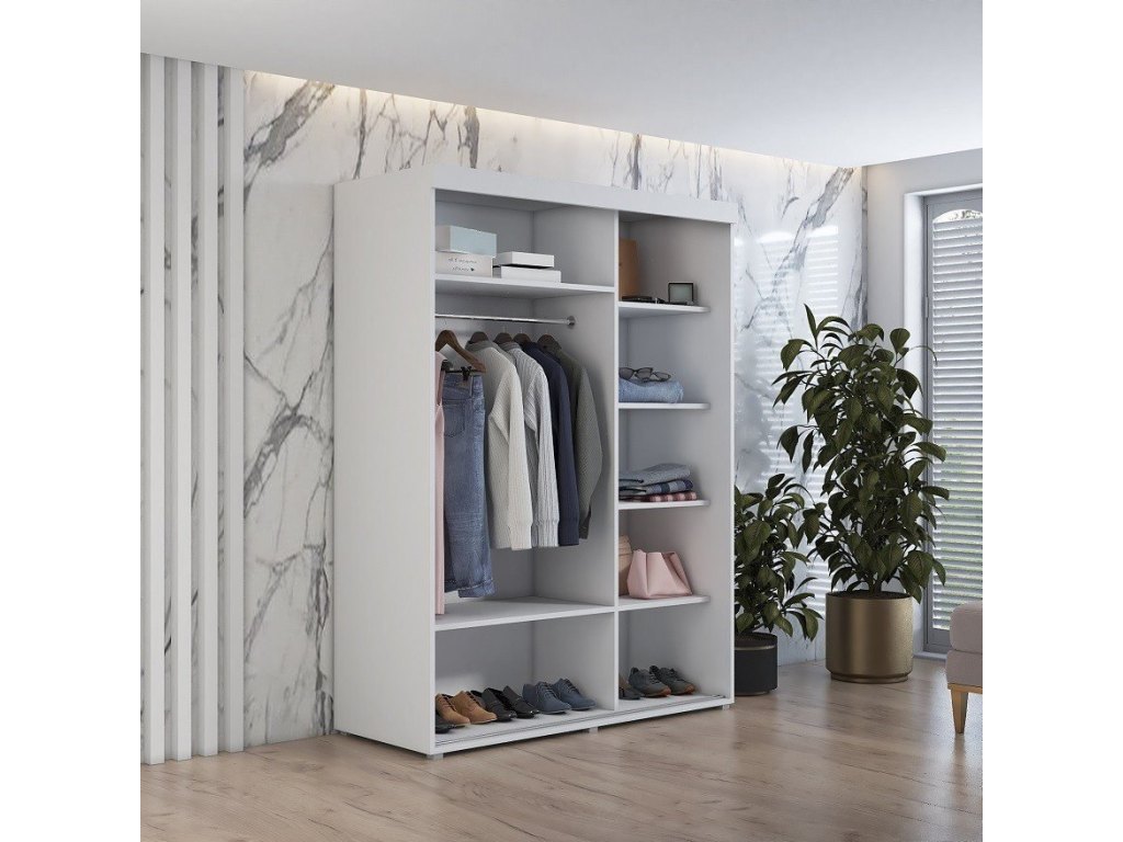 Szafa przesuwna IGA 170x202 cm, biała + złote uchwyty