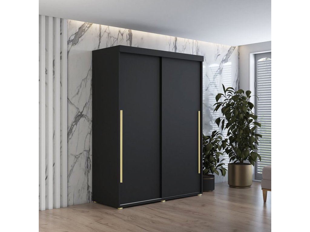 Szafa przesuwna IGA 170x202 cm, czarna + złote uchwyty