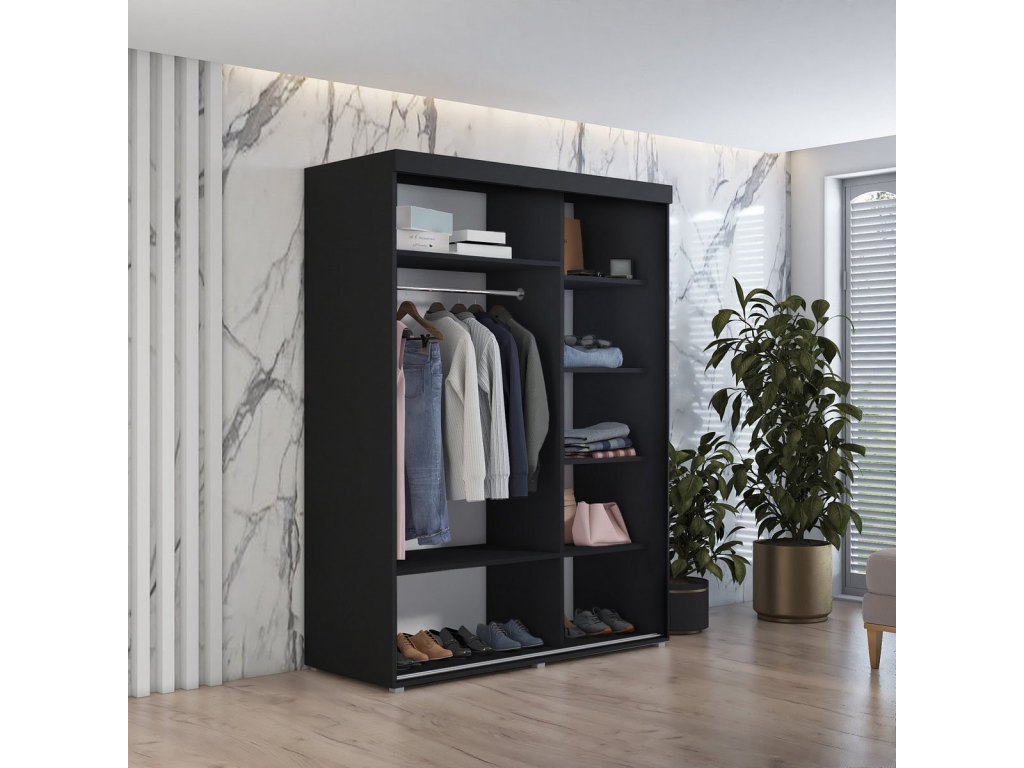 Szafa przesuwna IGA 1 200x202 cm, czarna + złote uchwyty