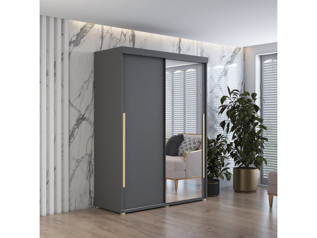 Szafa przesuwna IGA 1 190x202 cm, antracyt + złote uchwyty