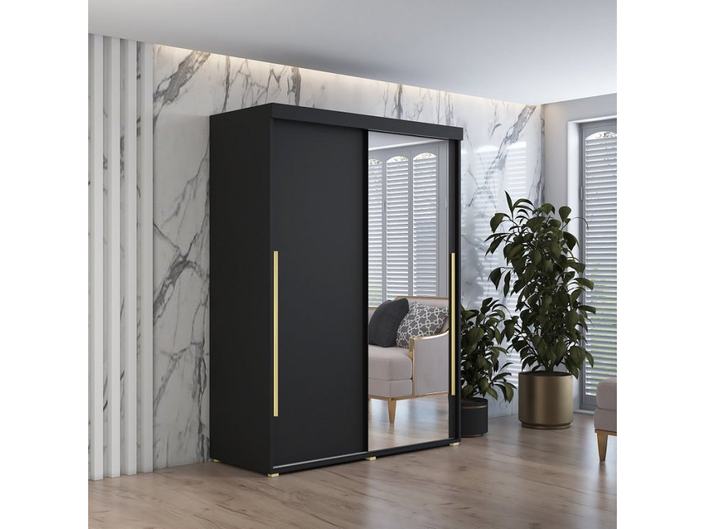 Szafa przesuwna IGA 1 180x202 cm, czarna + złote uchwyty