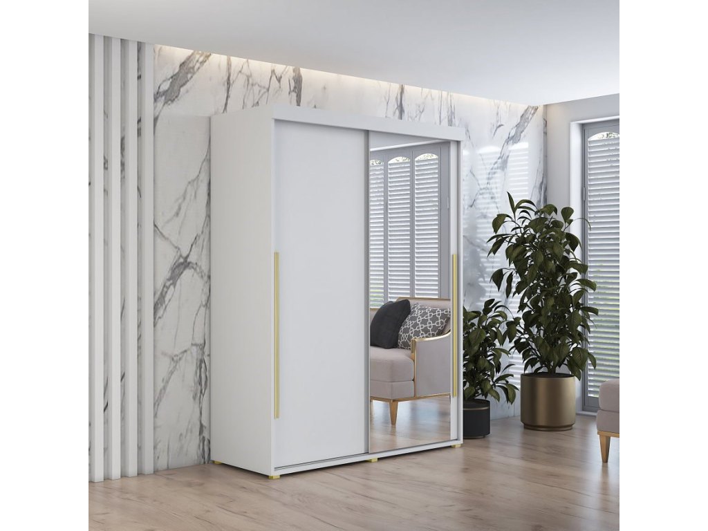 Szafa przesuwna IGA 1 150x202 cm, biała + złote uchwyty