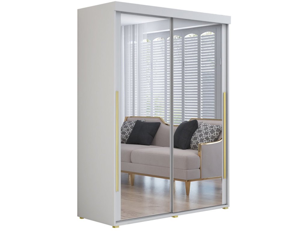Szafa przesuwna IGA 2 140x202 cm, białe + złote uchwyty