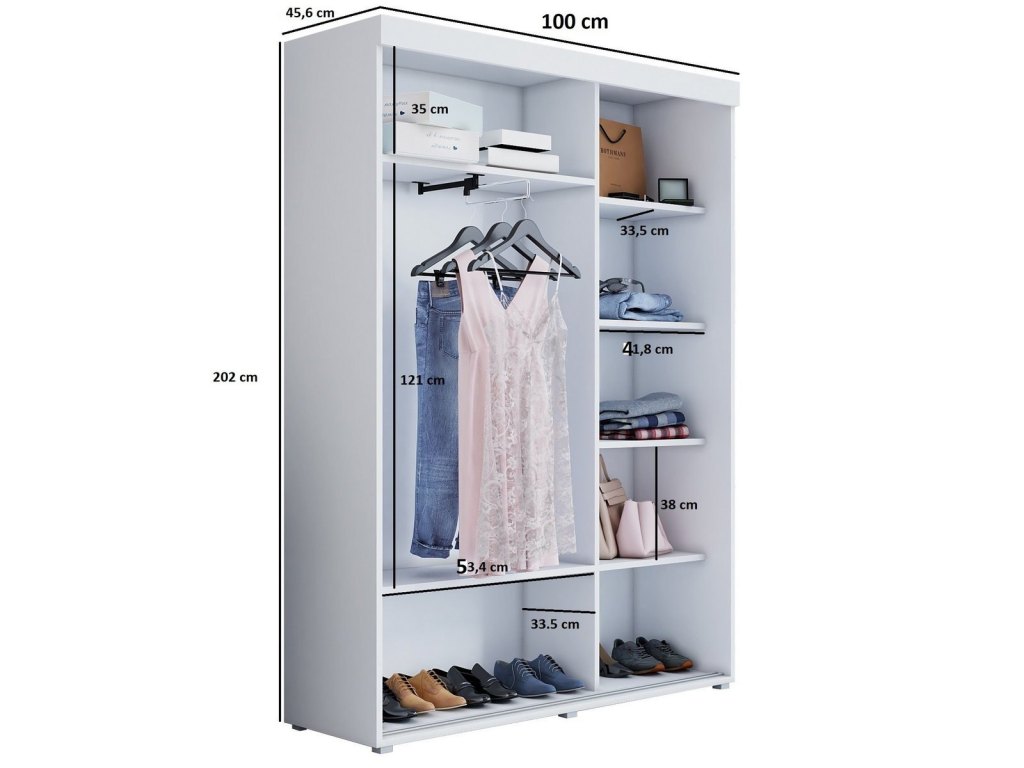 Wysoka, wąska szafa przesuwna, pakowna – Slim 100x202x45,5 cm.