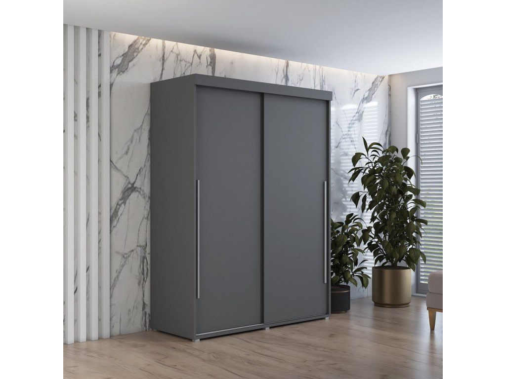 Szafa przesuwna IGA 100x202 cm, antracyt + srebrne uchwyty