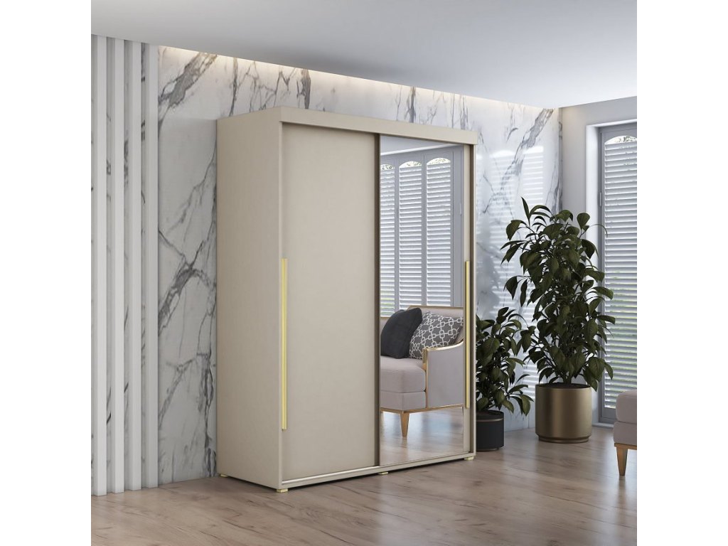 Szafa przesuwna IGA 1 100x202 cm, kaszmir + złote uchwyty