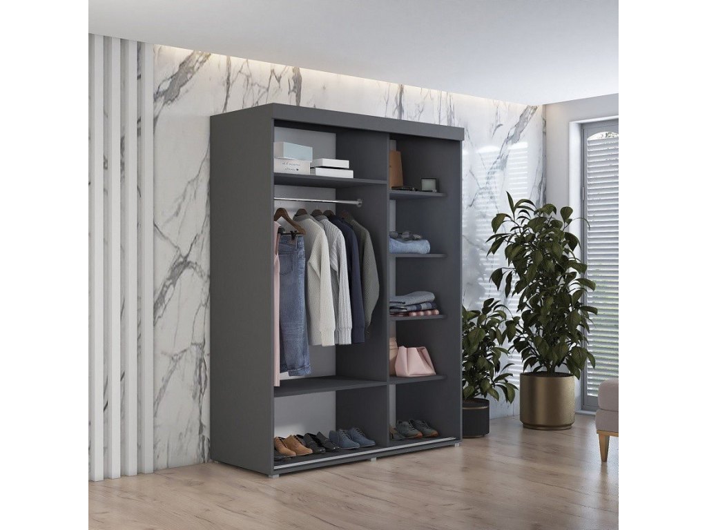 Szafa przesuwna IGA 2 100x202 cm, antracyt + srebrne uchwyty