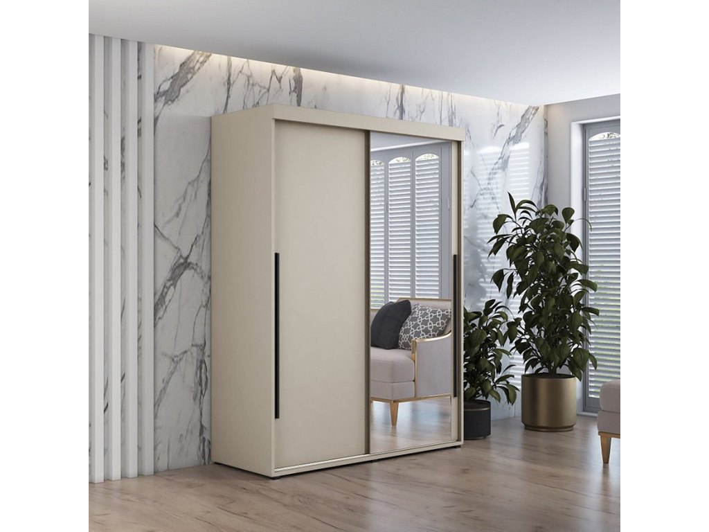 Szafa przesuwna IGA 1 110x202 cm, kaszmir + czarne uchwyty