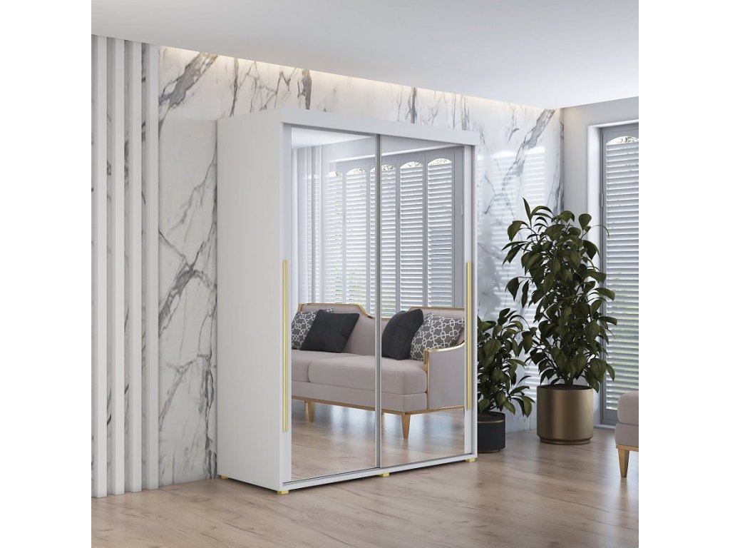 Szafa przesuwna IGA 2 150x202 cm, białe + złote uchwyty