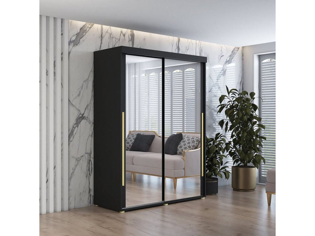 Szafa przesuwna IGA 2 180x202 cm, czarna + złote uchwyty