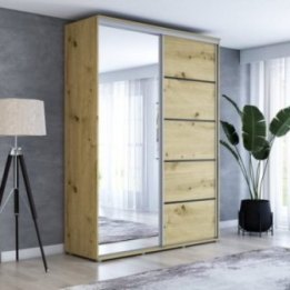 Wysoka szafa przesuwna z lustrem, pakowna – Maja 140x242x61 cm.