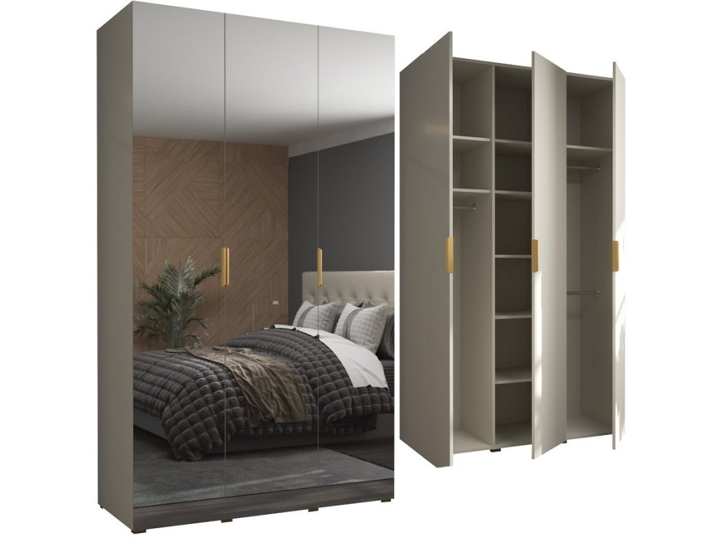 Wąska, wysoka szafa uchylna PAKO SLIM 3 z lustrem - 3 drzwiowa 141x242x45,5 cm, biała