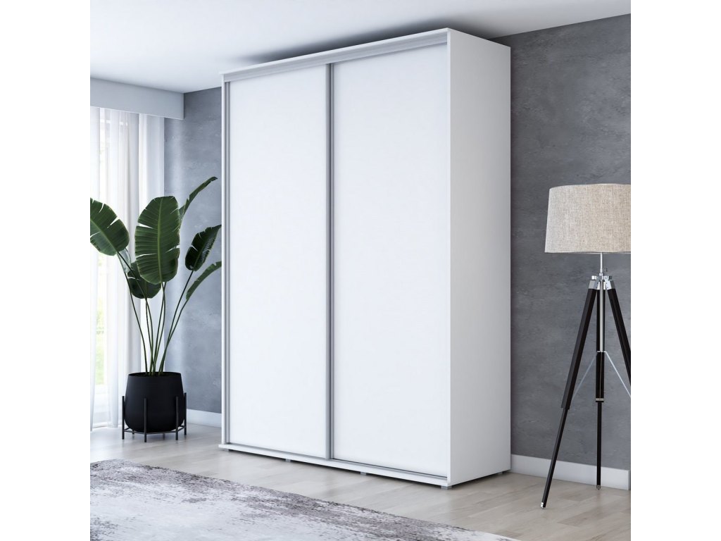 Wysoka Szafa Przesuwna BARI - 150x220x61 cm biała z Systemem Sevroll | Pojemna