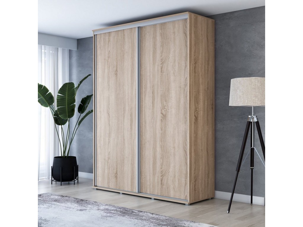 Wysoka Szafa Przesuwna BARI - 100x220x61 cm dąb sonoma z Systemem Sevroll | Pojemna