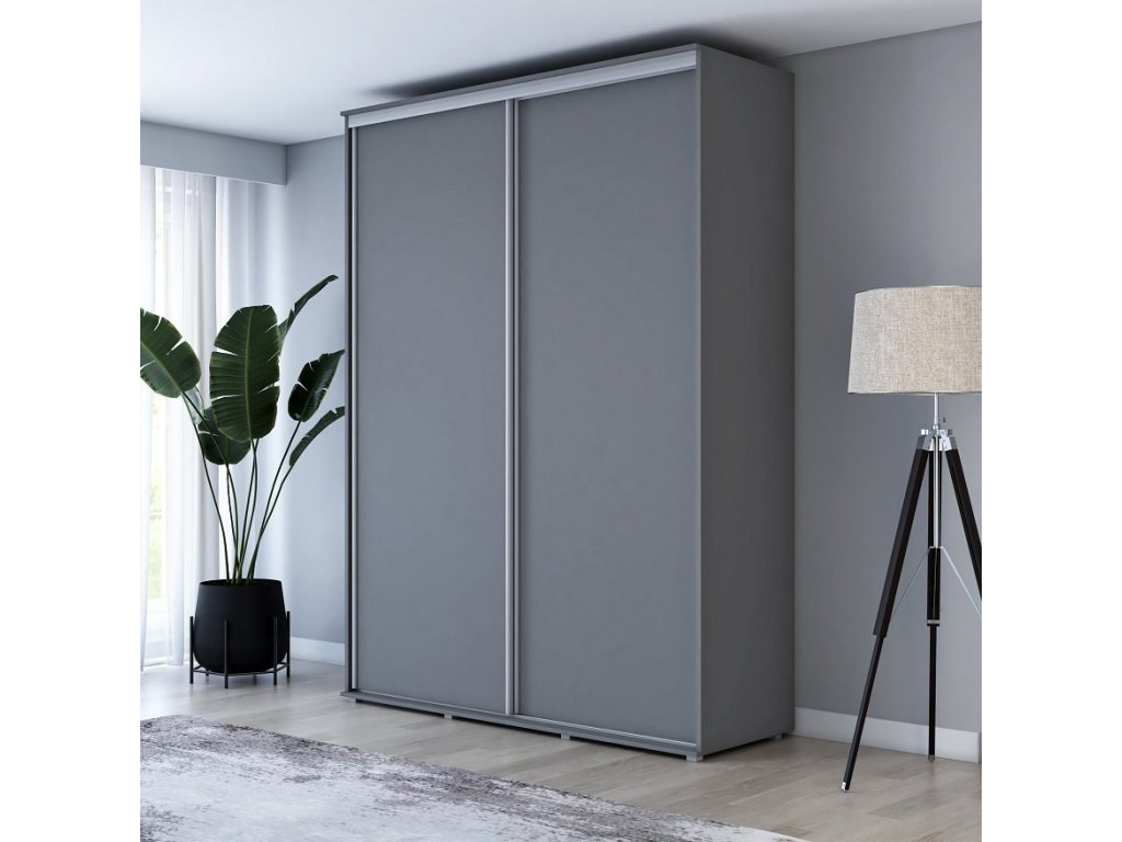 Wysoka Szafa Przesuwna BARI - 160x220x61 cm antracyt z Systemem Sevroll | Pojemna