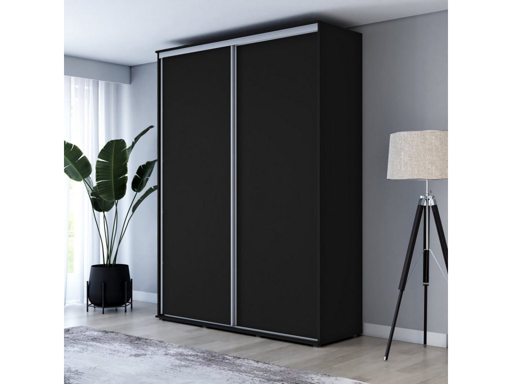 Wysoka Szafa Przesuwna BARI - 170x220x61 cm czarna z Systemem Sevroll | Pojemna