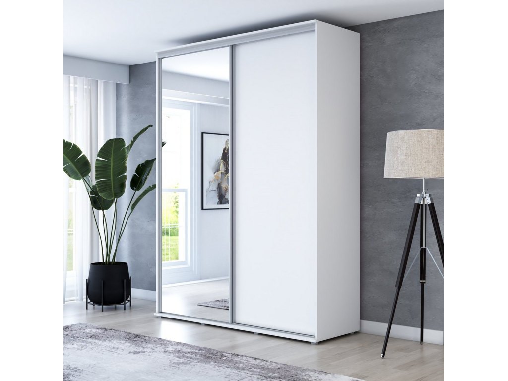 Wysoka Szafa Przesuwna BARI 1 - 100x220x61 cm biała z Systemem Sevroll | Pojemna