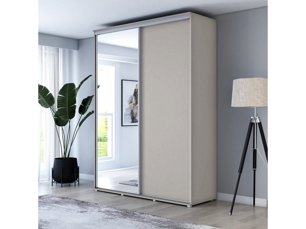 Wysoka Szafa Przesuwna BARI 1 - 160x220x61 cm kaszmir z Systemem Sevroll | Pojemna