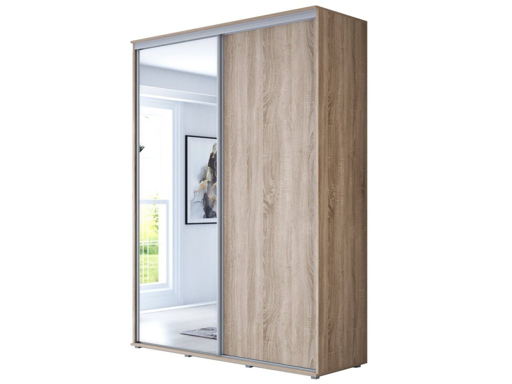 Wysoka Szafa Przesuwna BARI 1 - 140x220x61 cm dąb sonoma z Systemem Sevroll | Pojemna