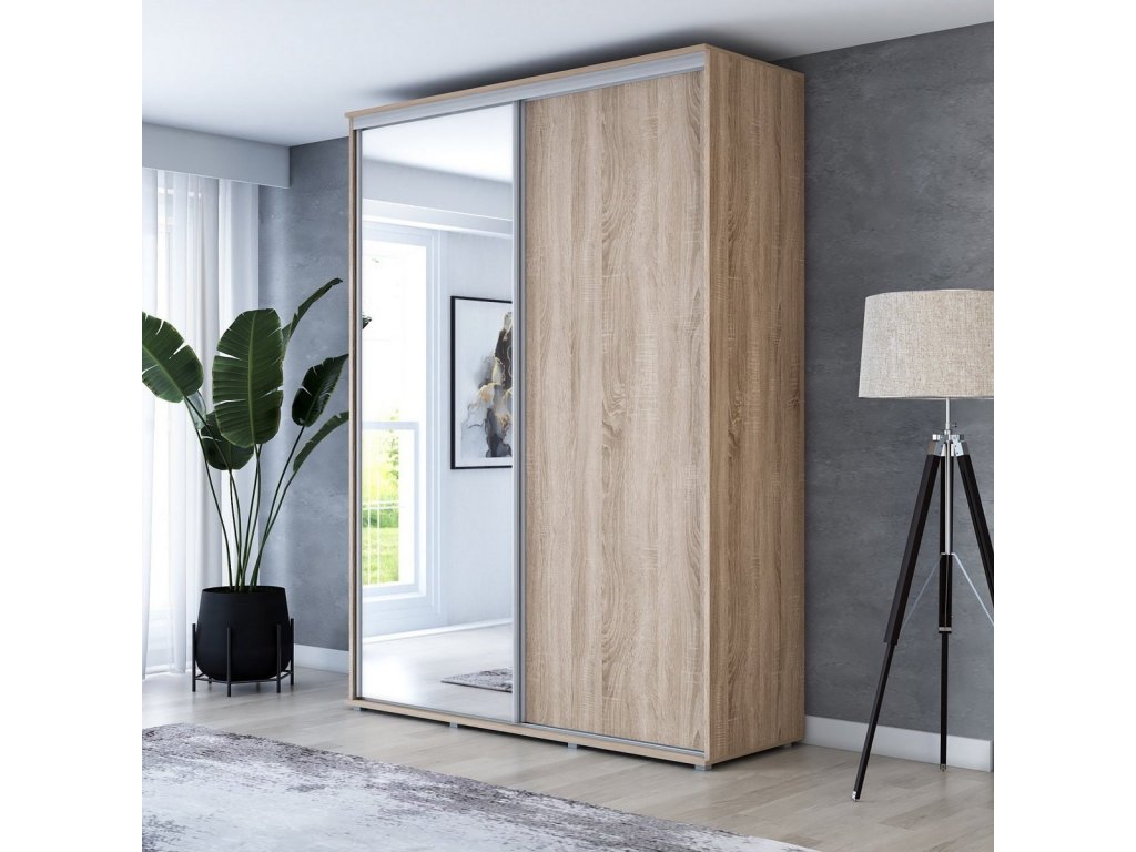 Wysoka Szafa Przesuwna BARI 1 - 180x220x61 cm dąb sonoma z Systemem Sevroll | Pojemna