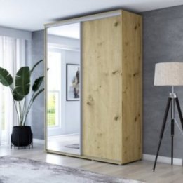 Wysoka Szafa Przesuwna BARI 1 - 140x220x61 cm dąb antracyt z Systemem Sevroll | Pojemna