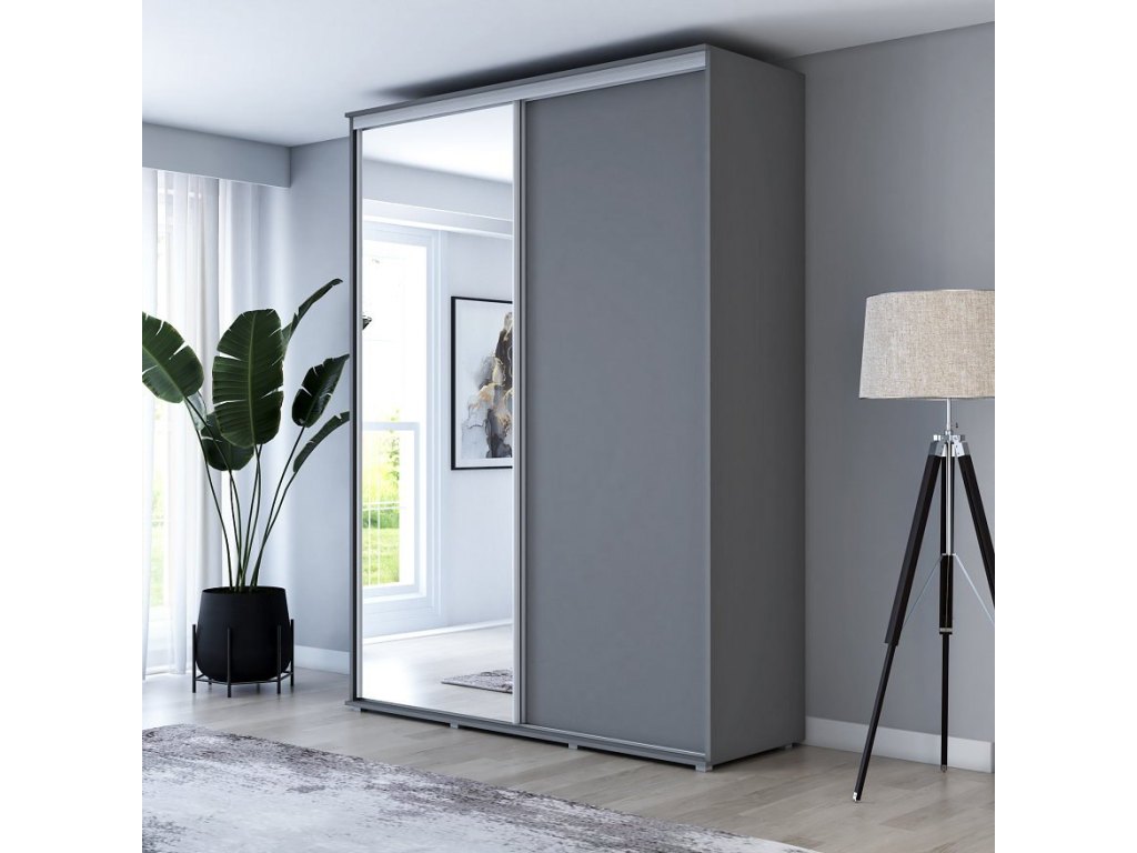 Wysoka Szafa Przesuwna BARI 1 - 200x220x61 cm antracyt z Systemem Sevroll | Pojemna
