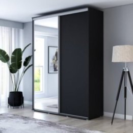 Wysoka Szafa Przesuwna BARI 1 - 180x220x61 cm czarna z Systemem Sevroll | Pojemna
