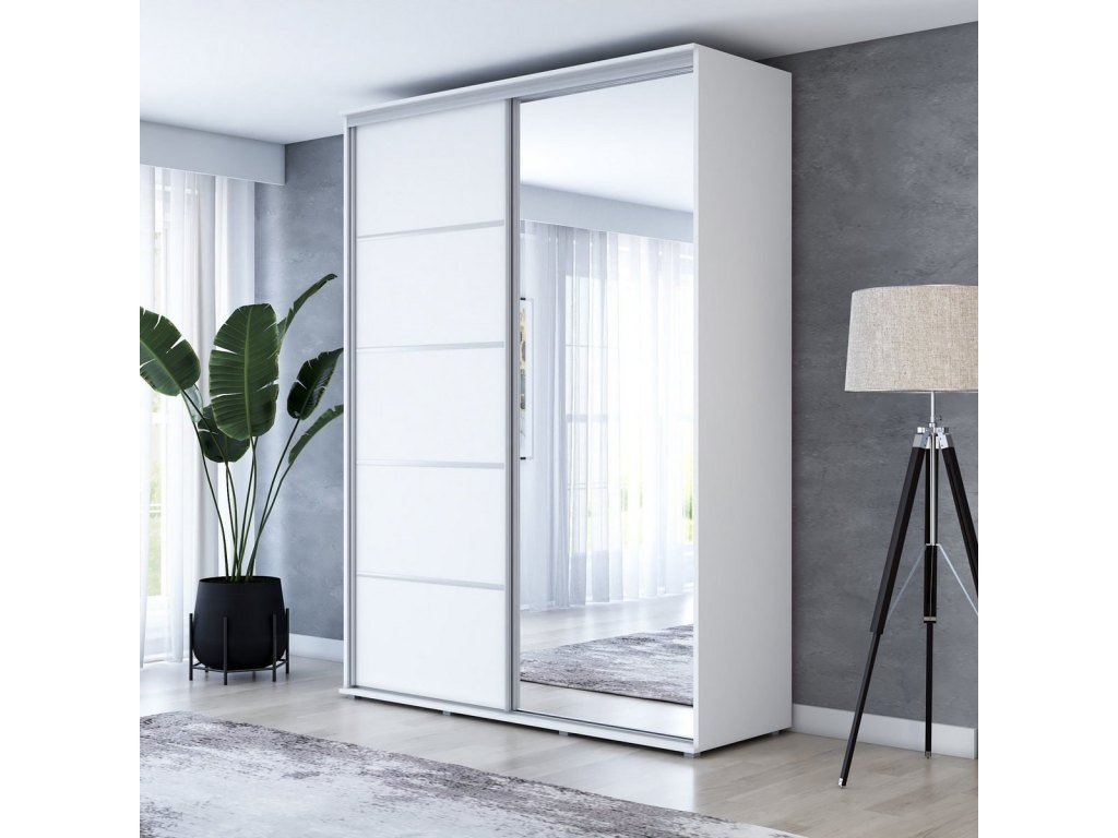 Wysoka Szafa Przesuwna BARI 1 ALU - 170x220x61 cm biała z Systemem Sevroll | Pojemna