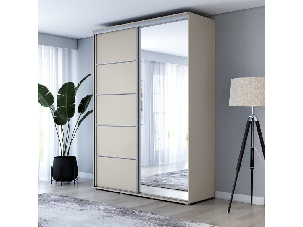 Wysoka Szafa Przesuwna BARI 1 ALU - 200x220x61 cm kaszmir z Systemem Sevroll | Pojemna