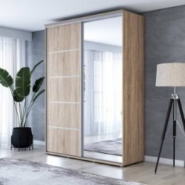 Wysoka Szafa Przesuwna BARI 1 ALU - 100x220x61 cm dąb sonoma z Systemem Sevroll | Pojemna
