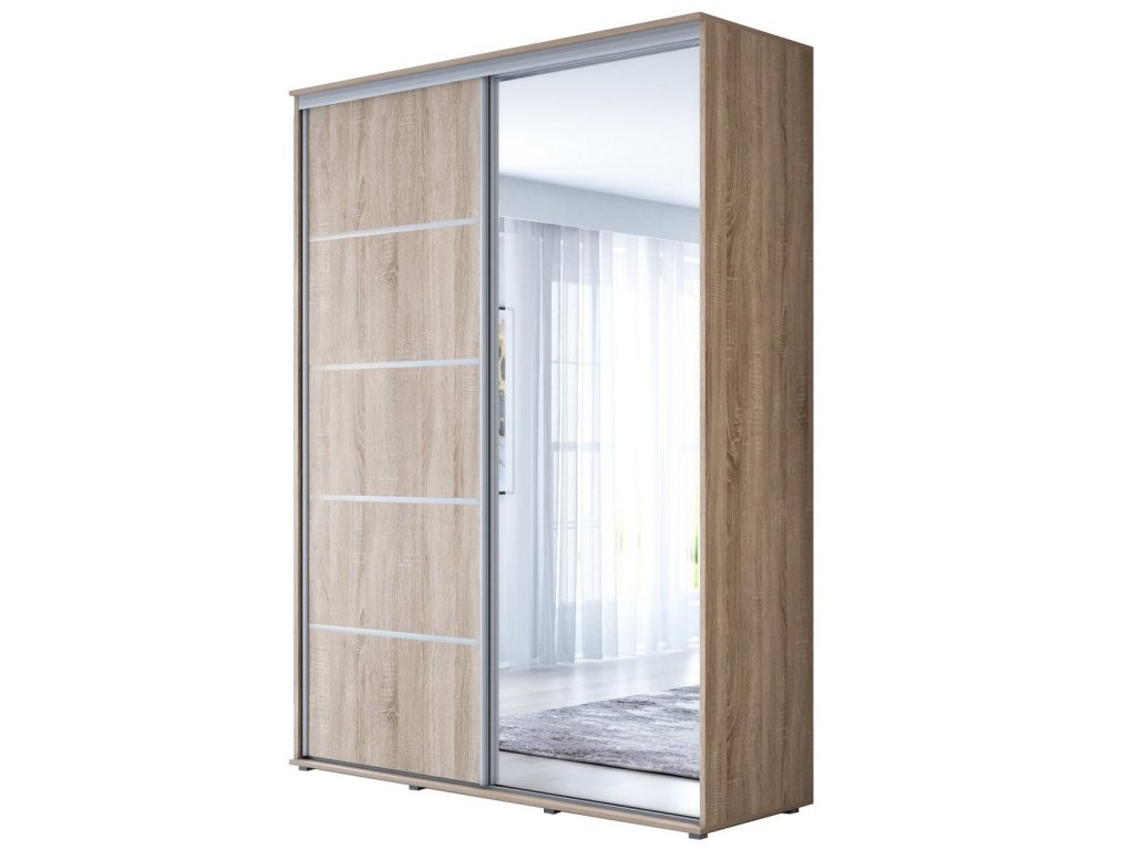 Wysoka Szafa Przesuwna BARI 1 ALU - 160x220x61 cm dąb sonoma z Systemem Sevroll | Pojemna