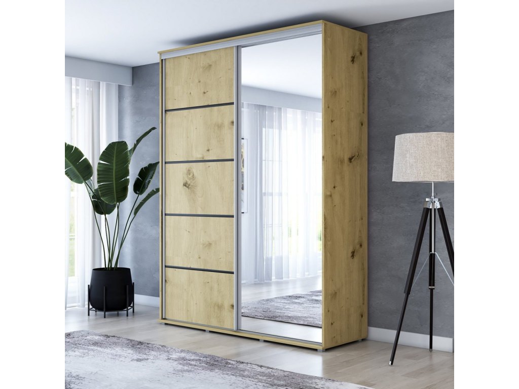 Wysoka Szafa Przesuwna BARI 1 ALU - 110x220x61 cm dąb artisan z Systemem Sevroll | Pojemna