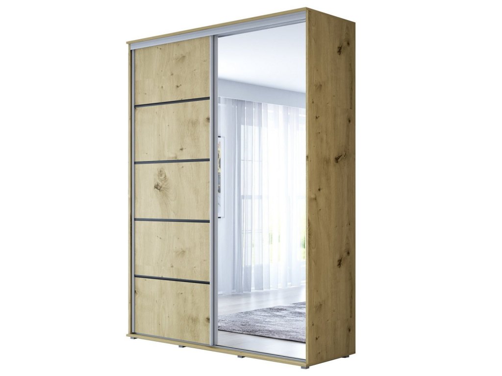 Wysoka Szafa Przesuwna BARI 1 ALU - 120x220x61 cm dąb artisan z Systemem Sevroll | Pojemna