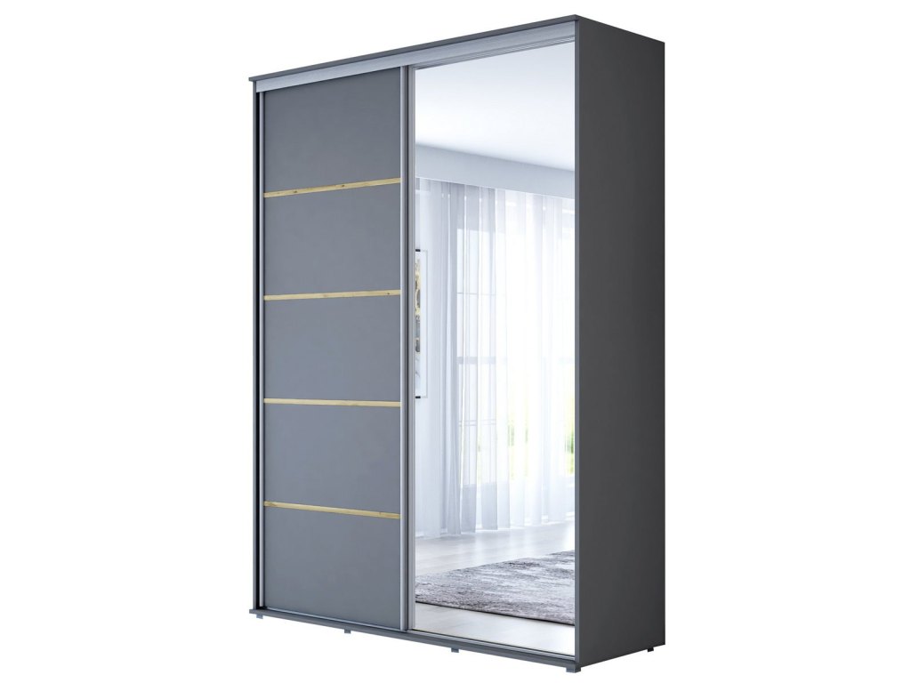 Wysoka Szafa Przesuwna BARI 1 ALU - 160x220x61 cm antracyt z Systemem Sevroll | Pojemna