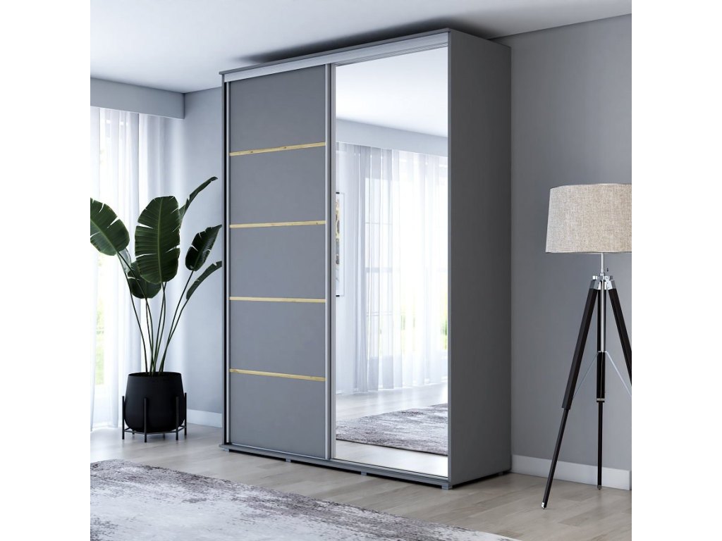 Wysoka Szafa Przesuwna BARI 1 ALU - 180x220x61 cm antracyt z Systemem Sevroll | Pojemna