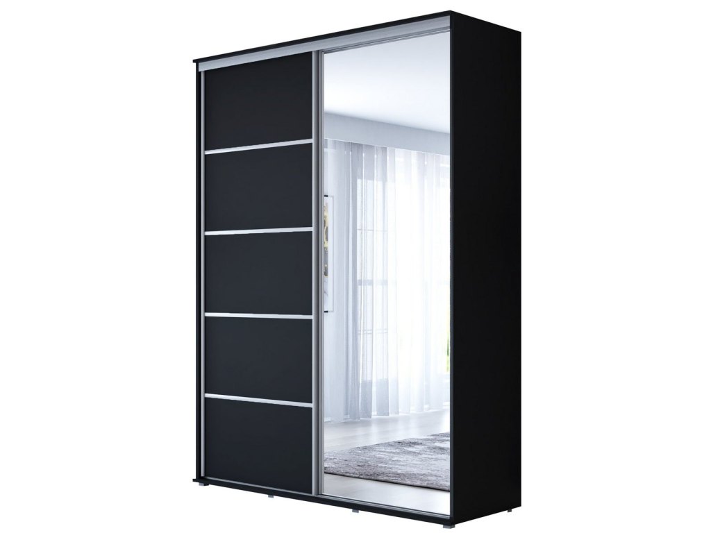 Wysoka Szafa Przesuwna BARI 1 ALU - 130x220x61 cm czarna  z Systemem Sevroll | Pojemna